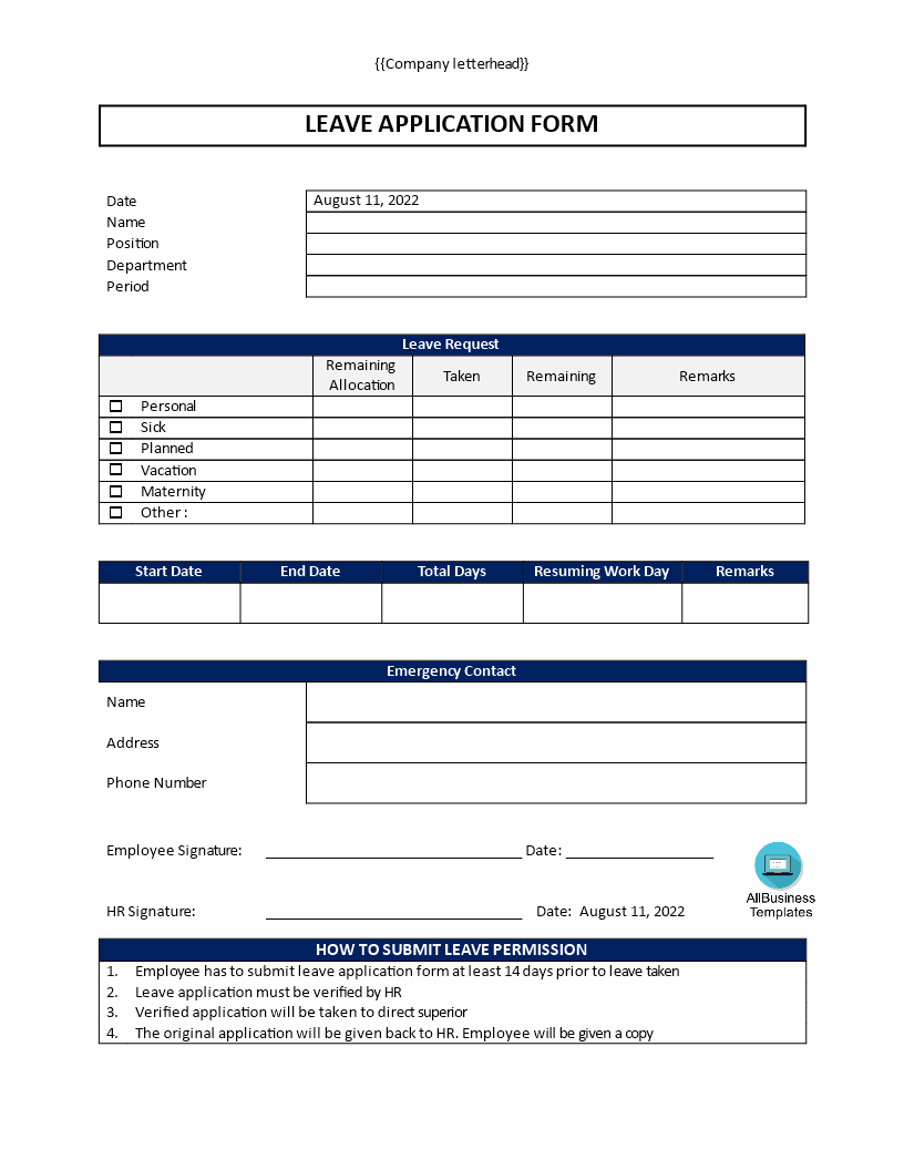 T l charger Gratuit Leave Application Format For Employee