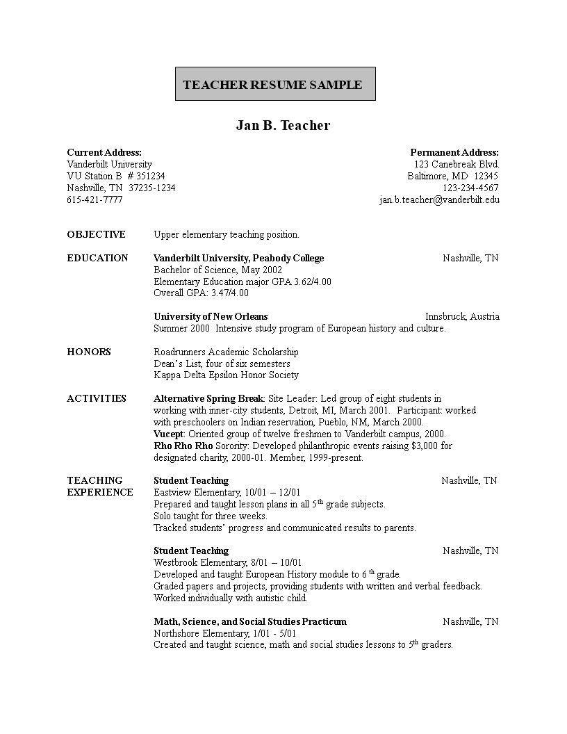 School Teacher Resume Format In Word Templates At 