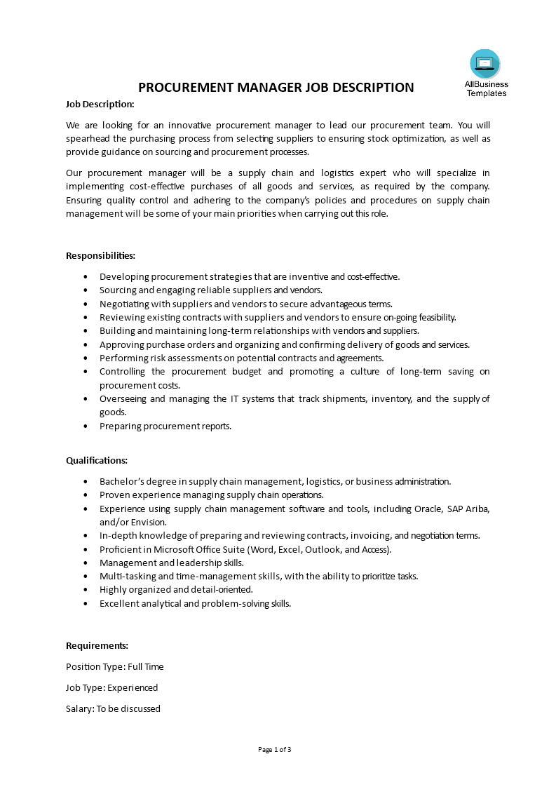 procurement manager job description plantilla imagen principal