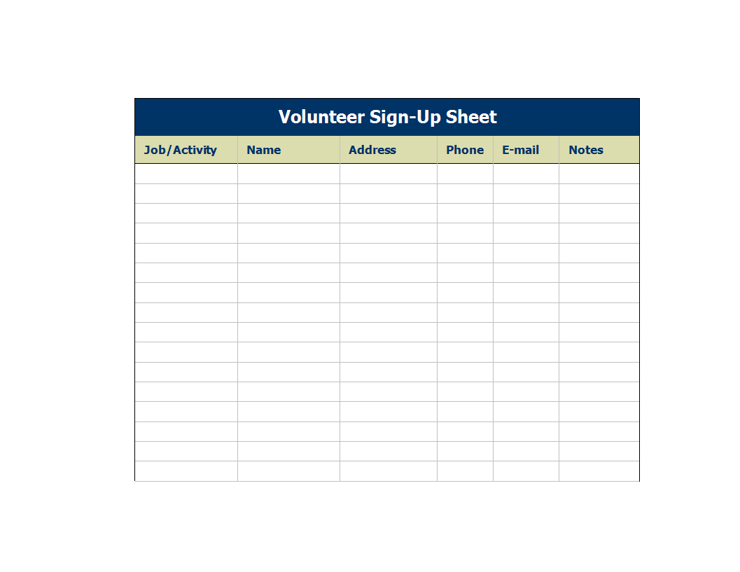  Volunteer Sign up Sheet In Excel Allbusinesstemplates