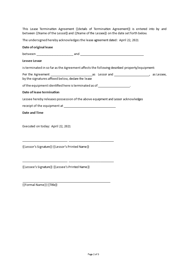 Lease Termination Agreement | Templates at allbusinesstemplates.com