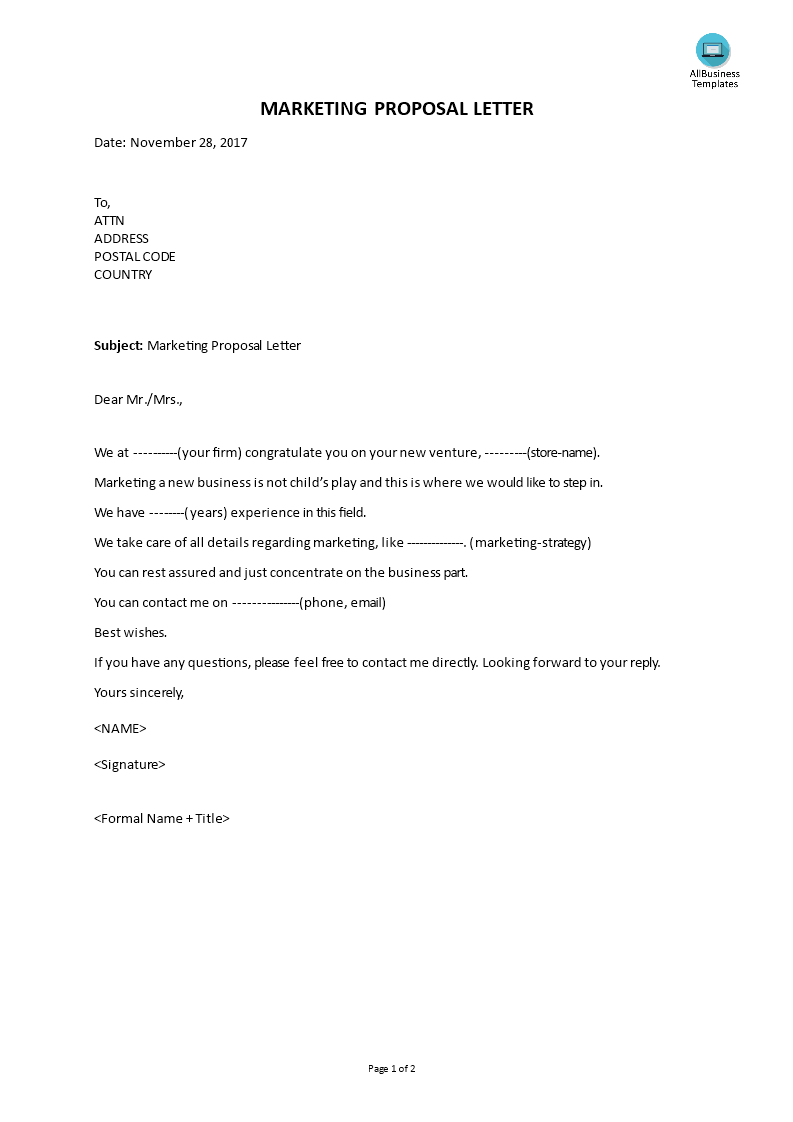 cover letter for marketing proposal