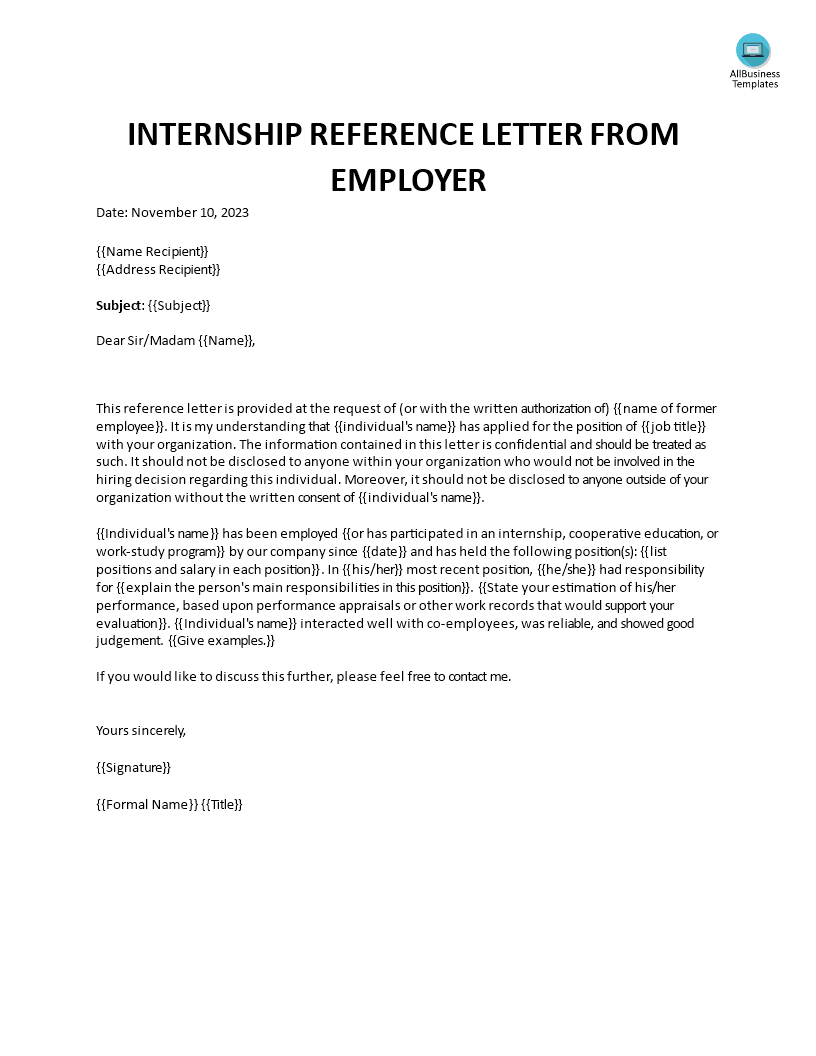 Télécharger Gratuit Internship Reference Letter From Employer 5675