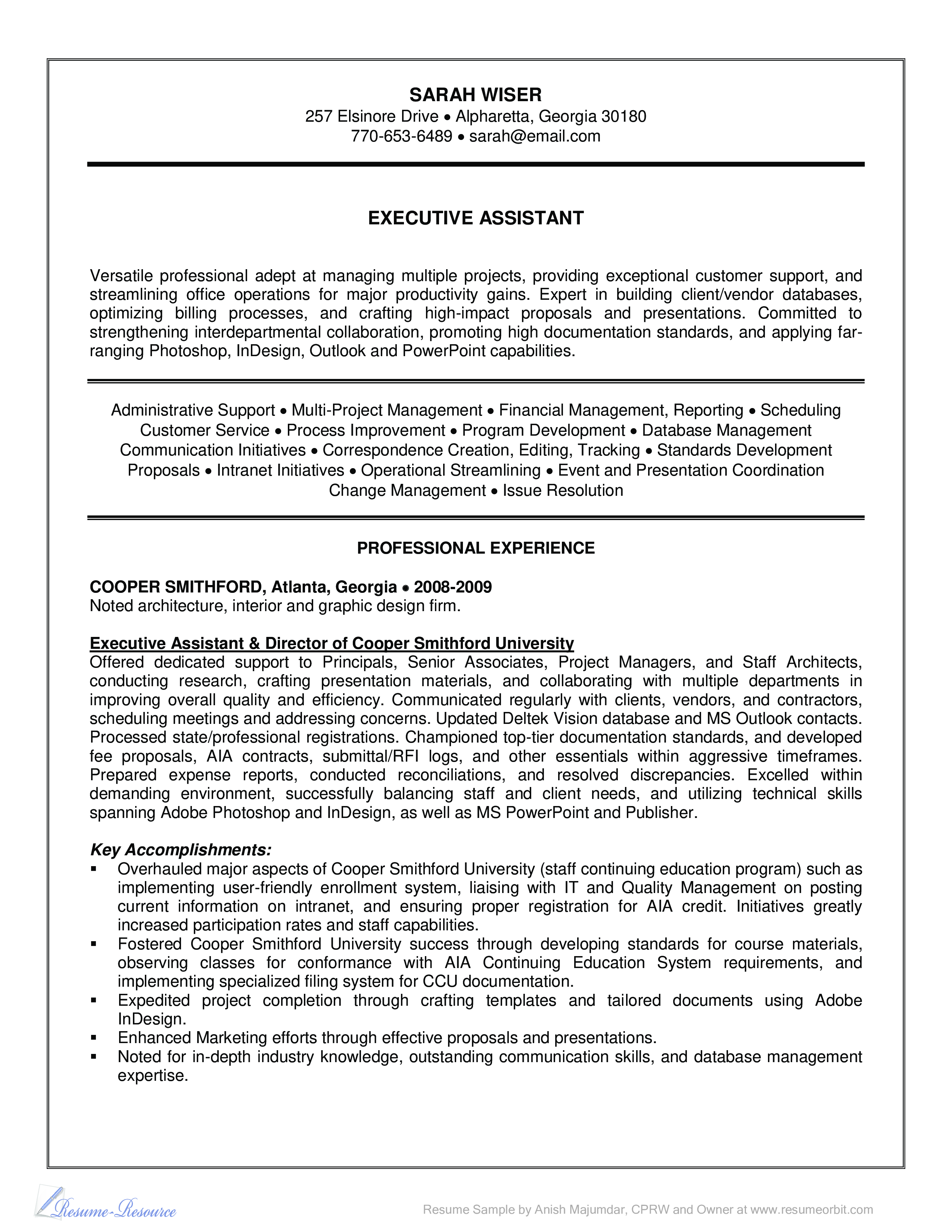 executive administrative assistant job description resume