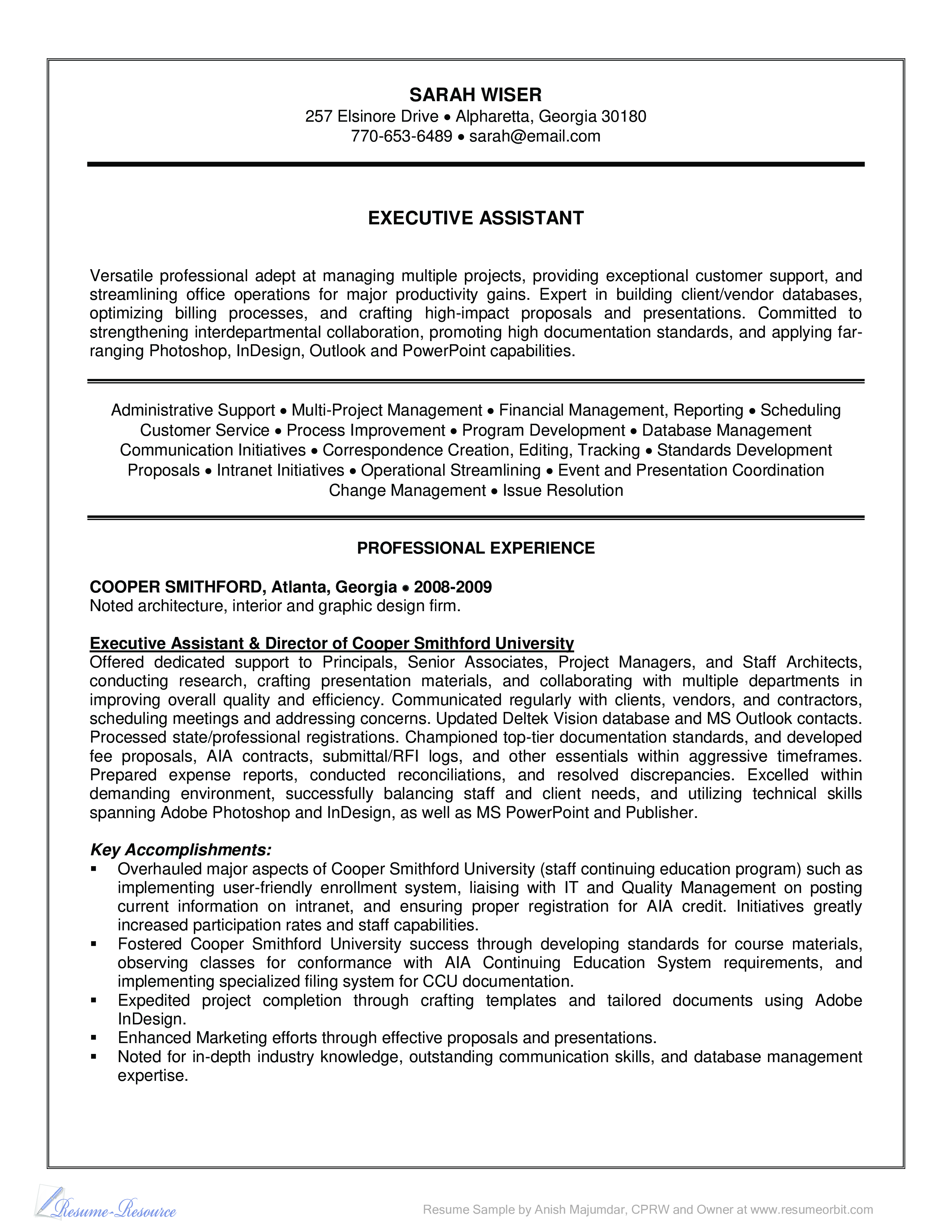 Executive Assistant Resume Example Templates At Allbusinesstemplates