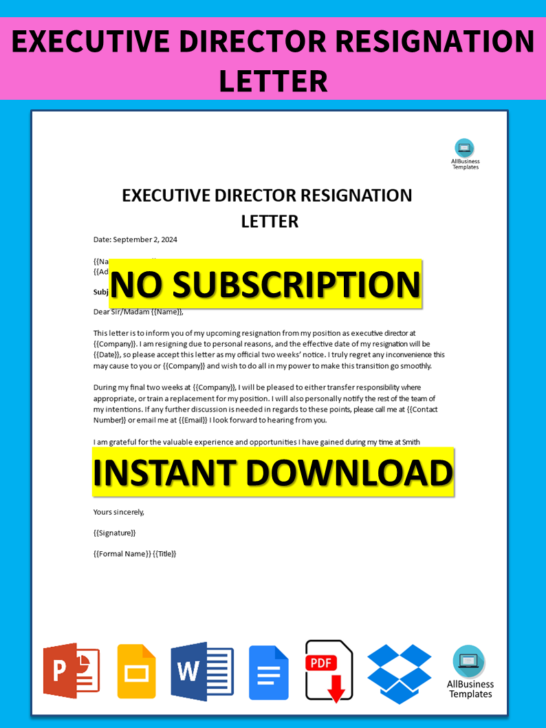 executive director resignation letter Hauptschablonenbild