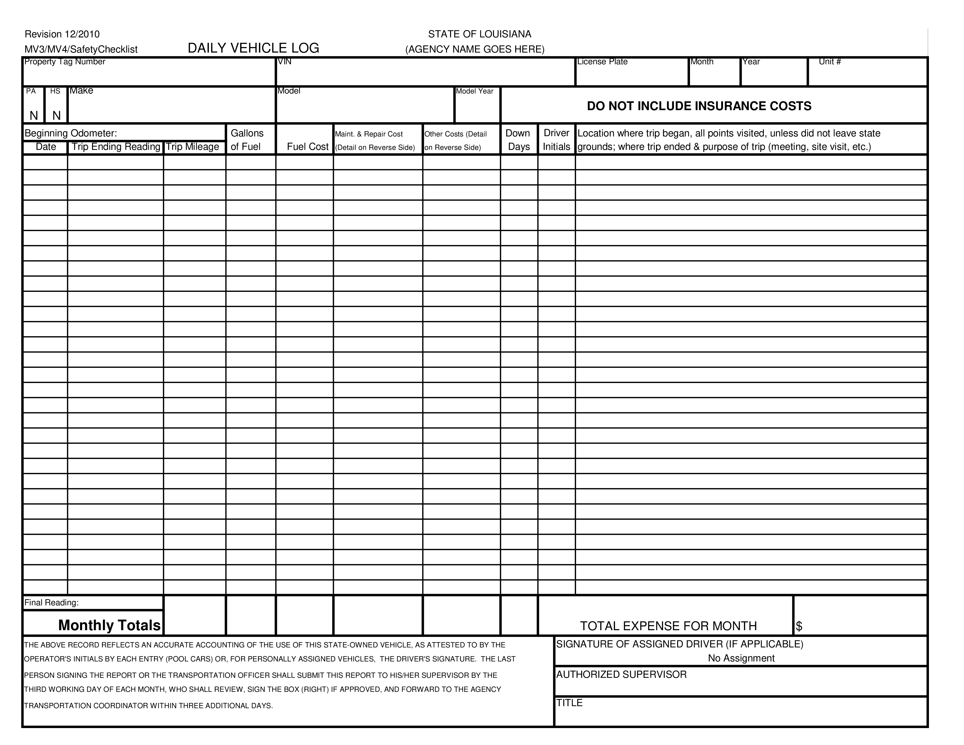 Daily Vehicle Maintenance Log Templates At Allbusinesstemplates