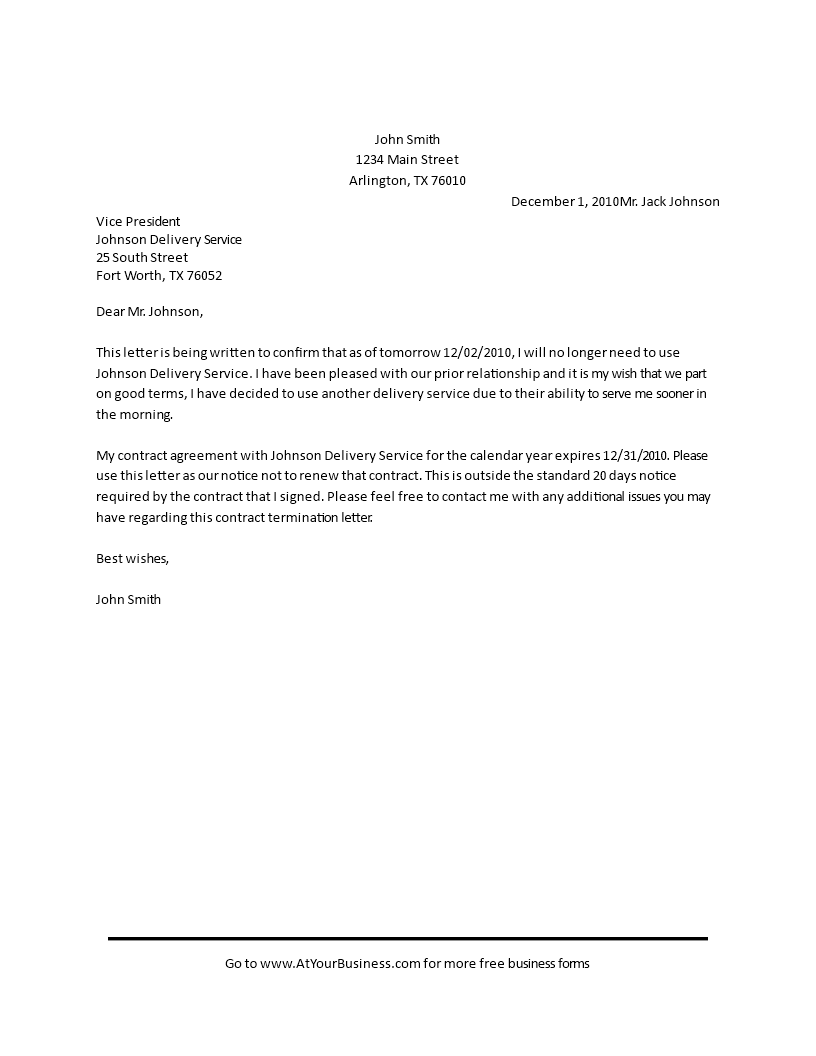 Sample Letter End Of Service Contract