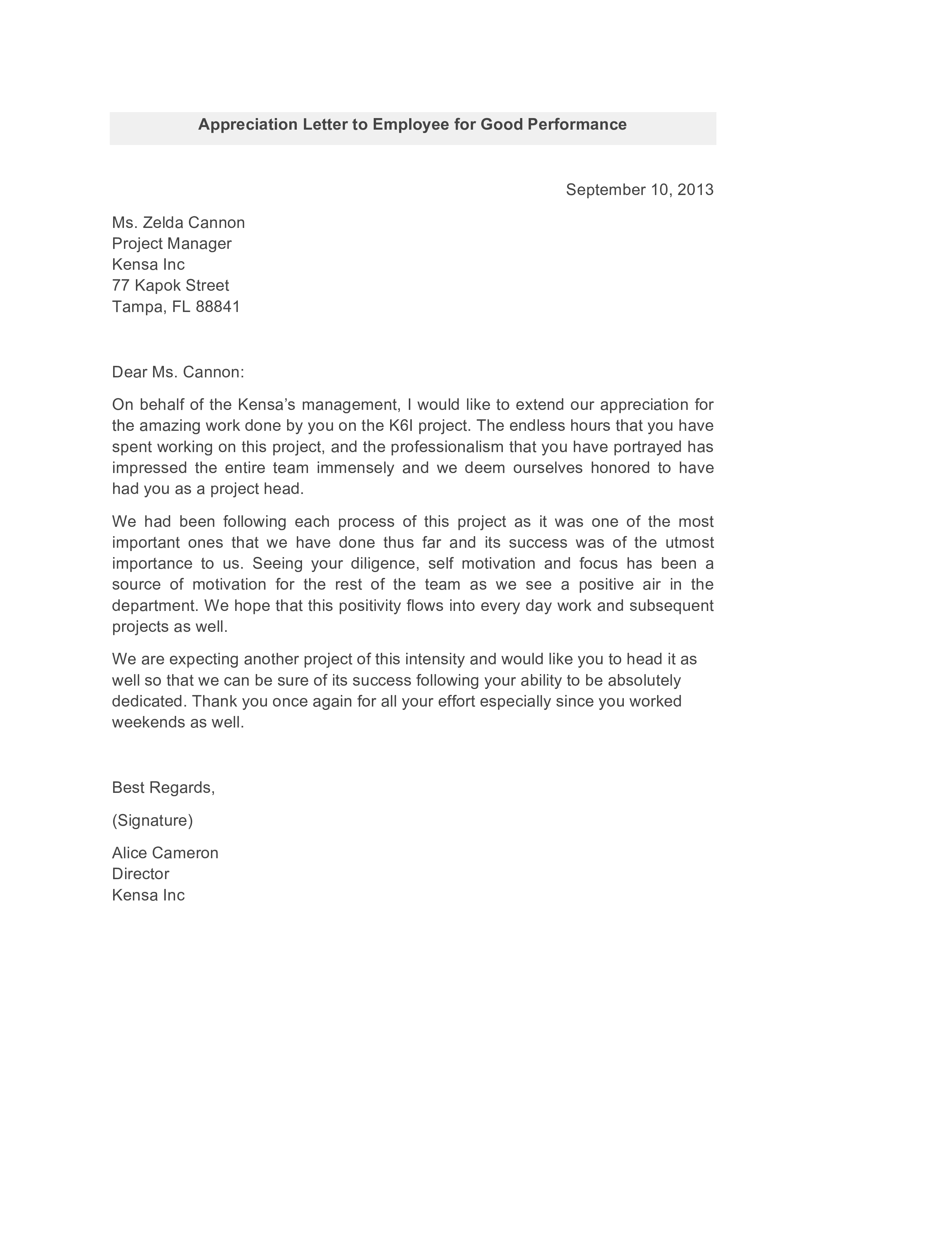 appraisal letter to employee for good performance Hauptschablonenbild