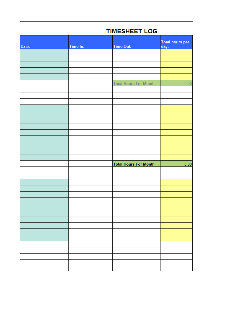 Timesheet Log spreadsheet template 模板