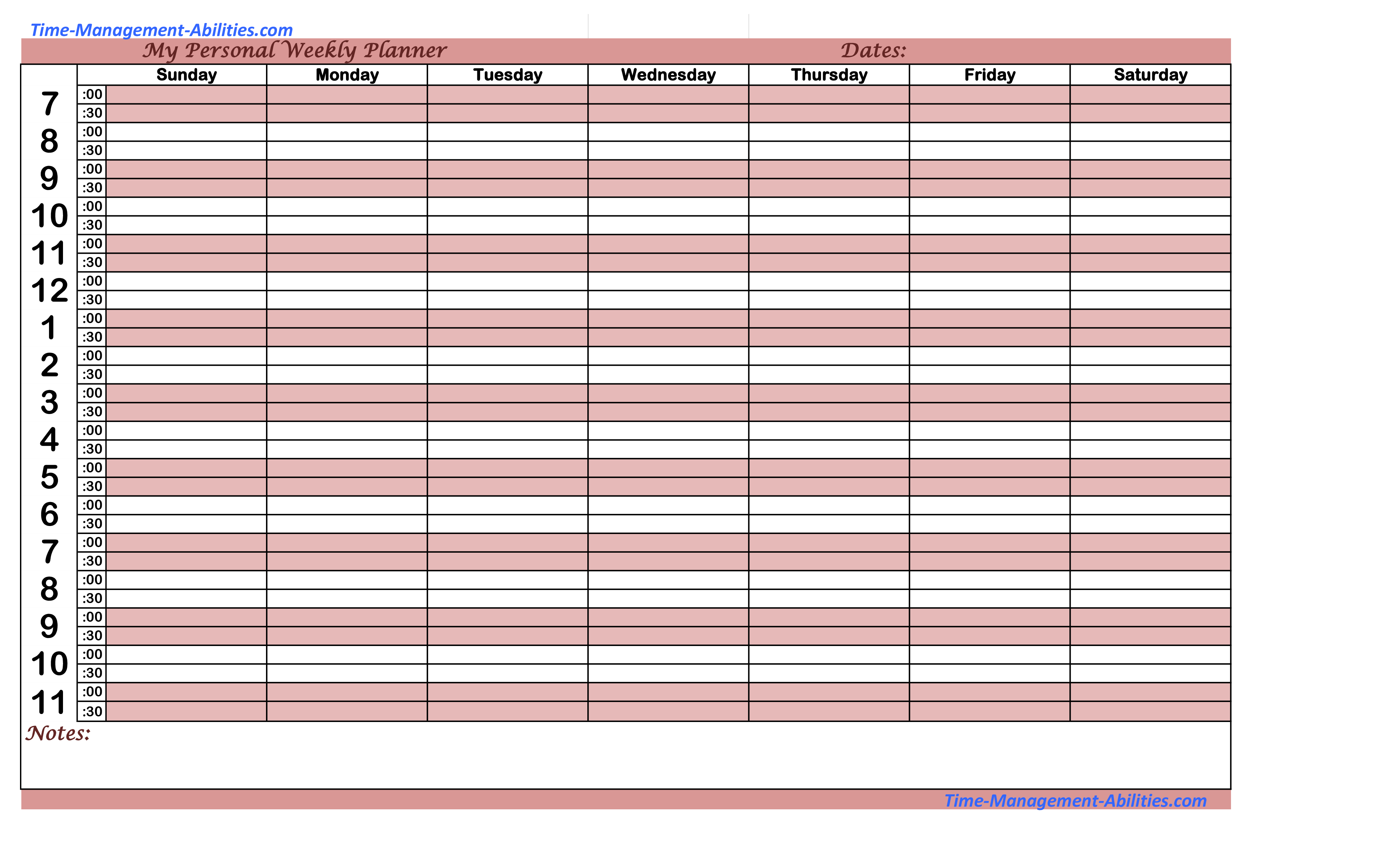 printable personal weekly planner voorbeeld afbeelding 