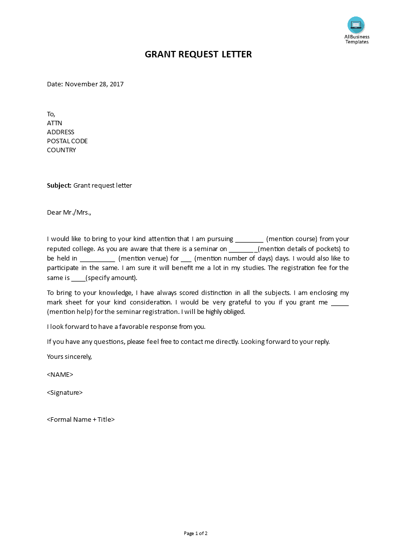 Grant Request Letter sample | Templates at ...