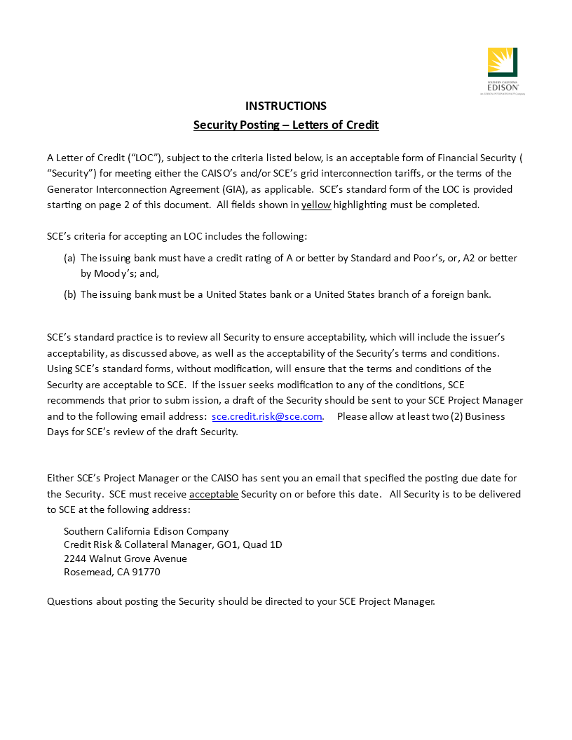 Kostenloses Standard Letter Of Credit Template