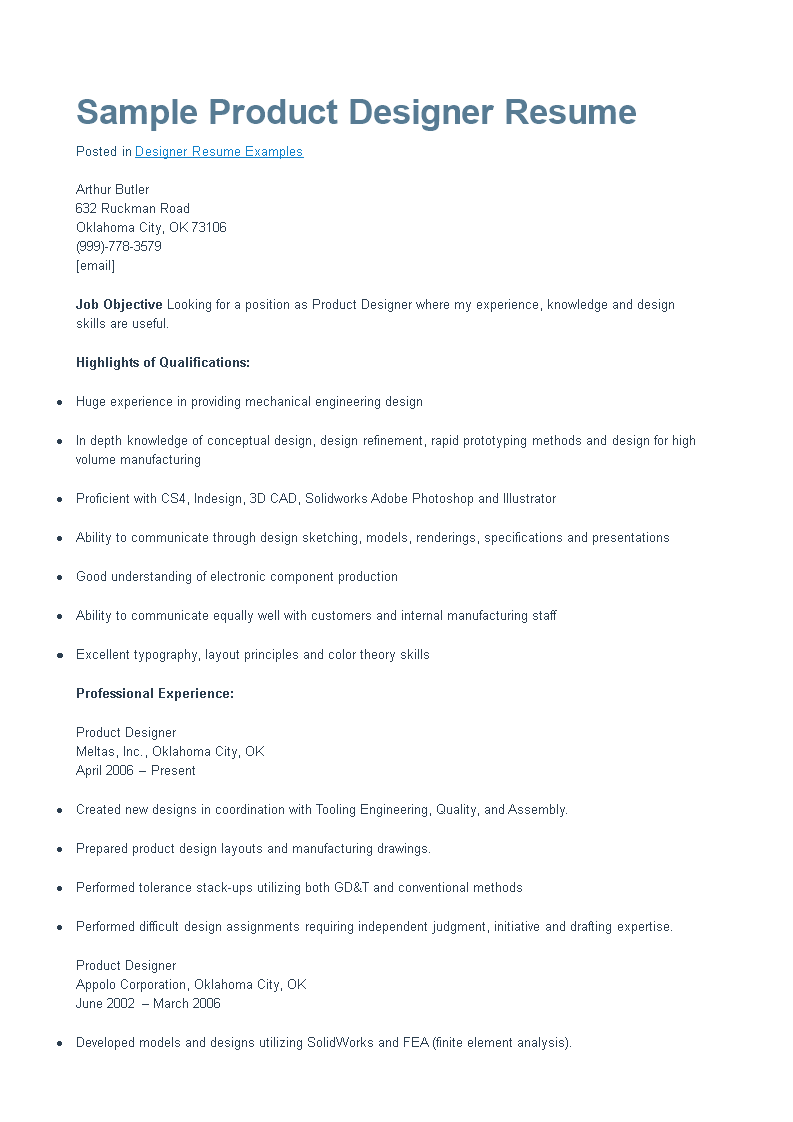 product designer resume modèles