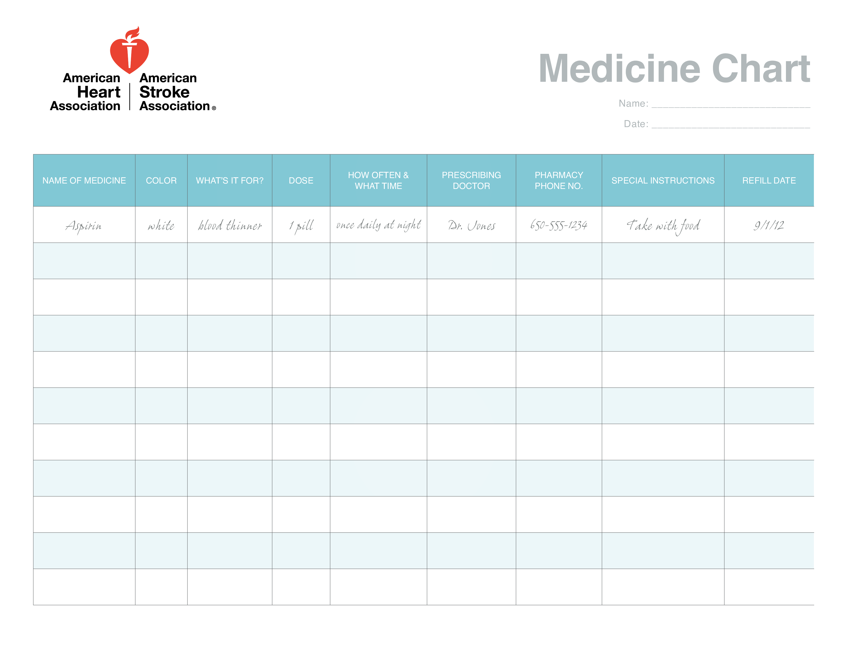 Medicine Chart Templates At Allbusinesstemplates