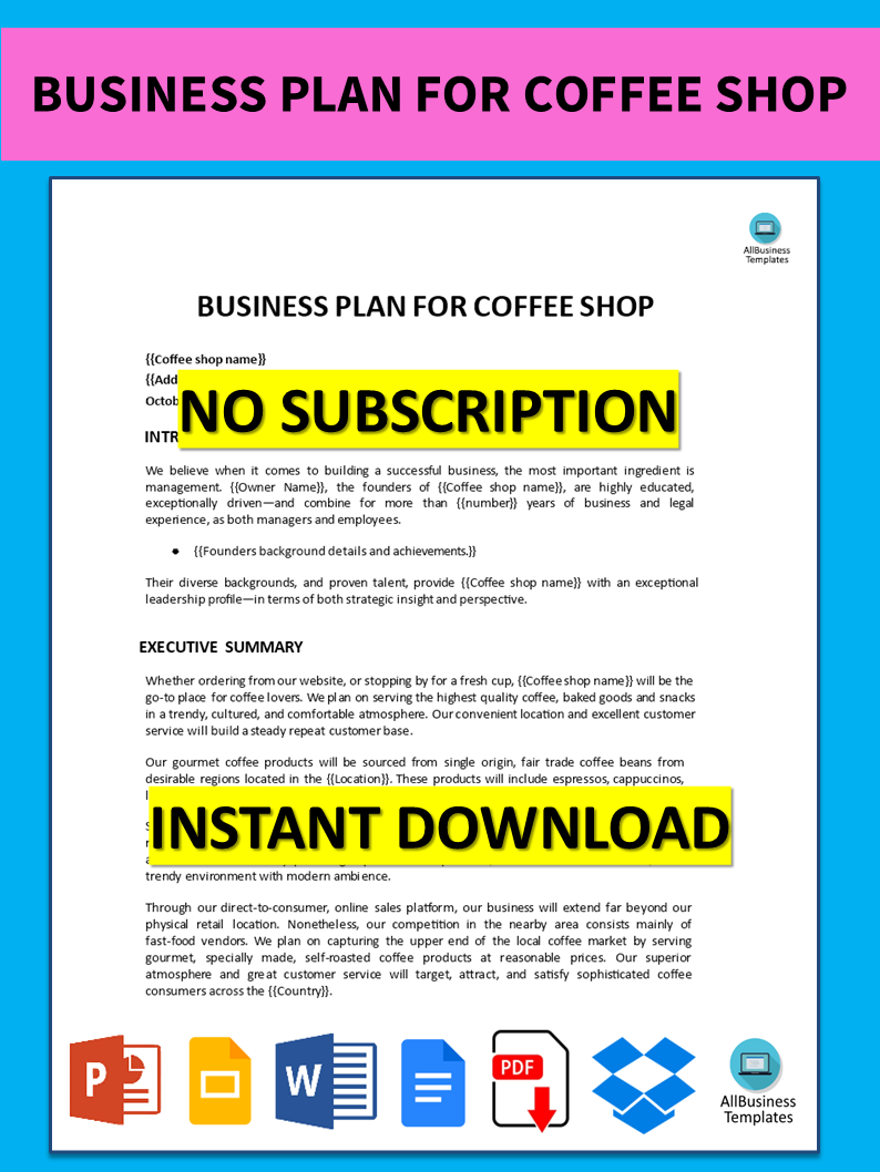 business plan for coffee shop template