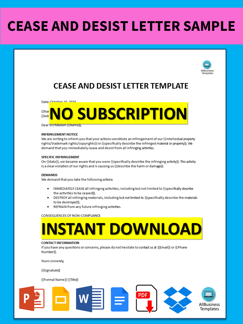 cease and desist letter sample template