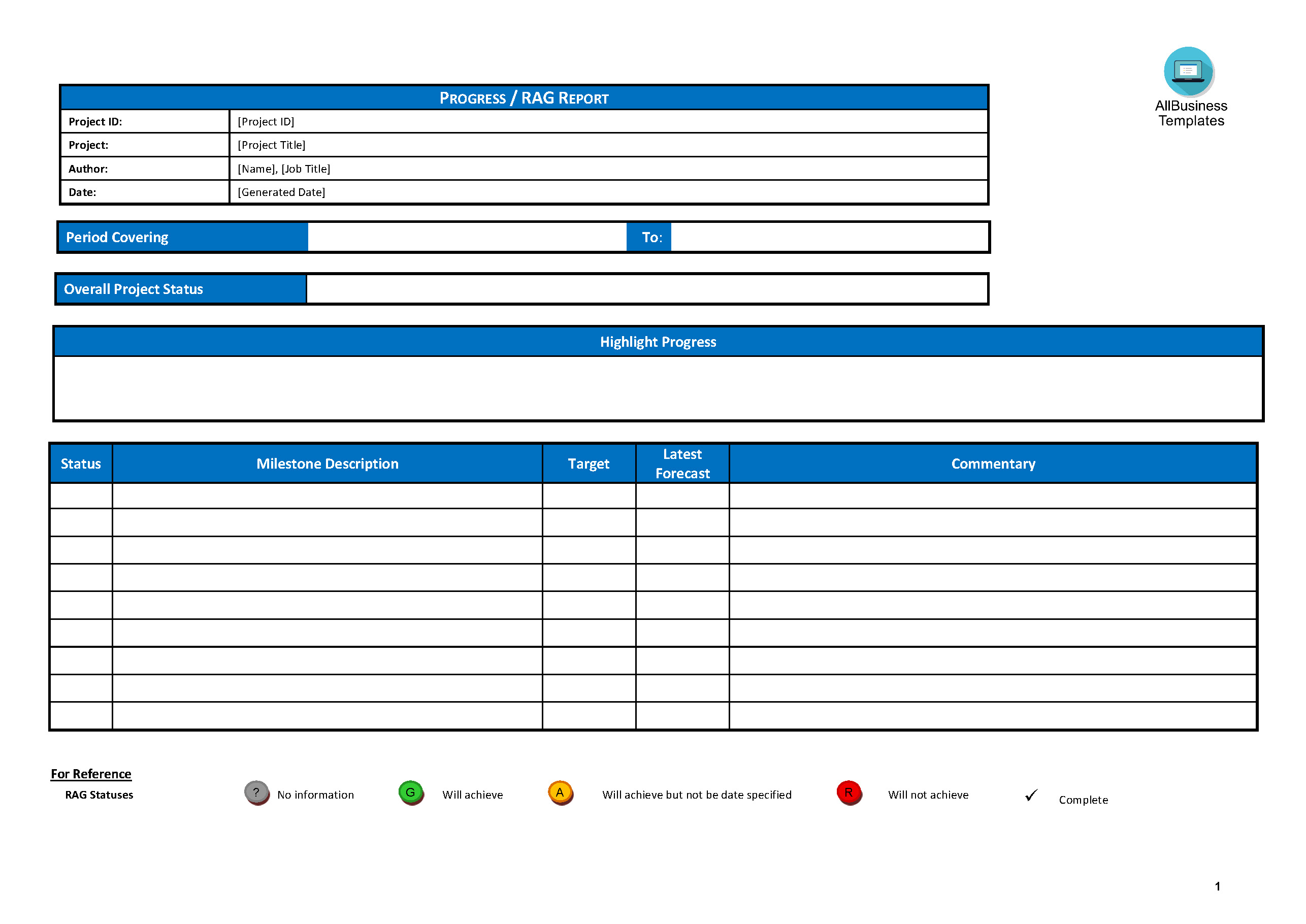 Project Progress Report Template Excel Download
