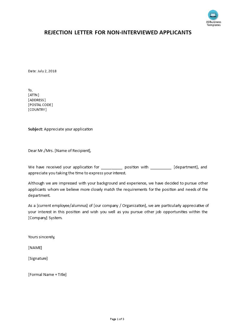 Job Applicant Rejection Before Interview Letter template Templates at