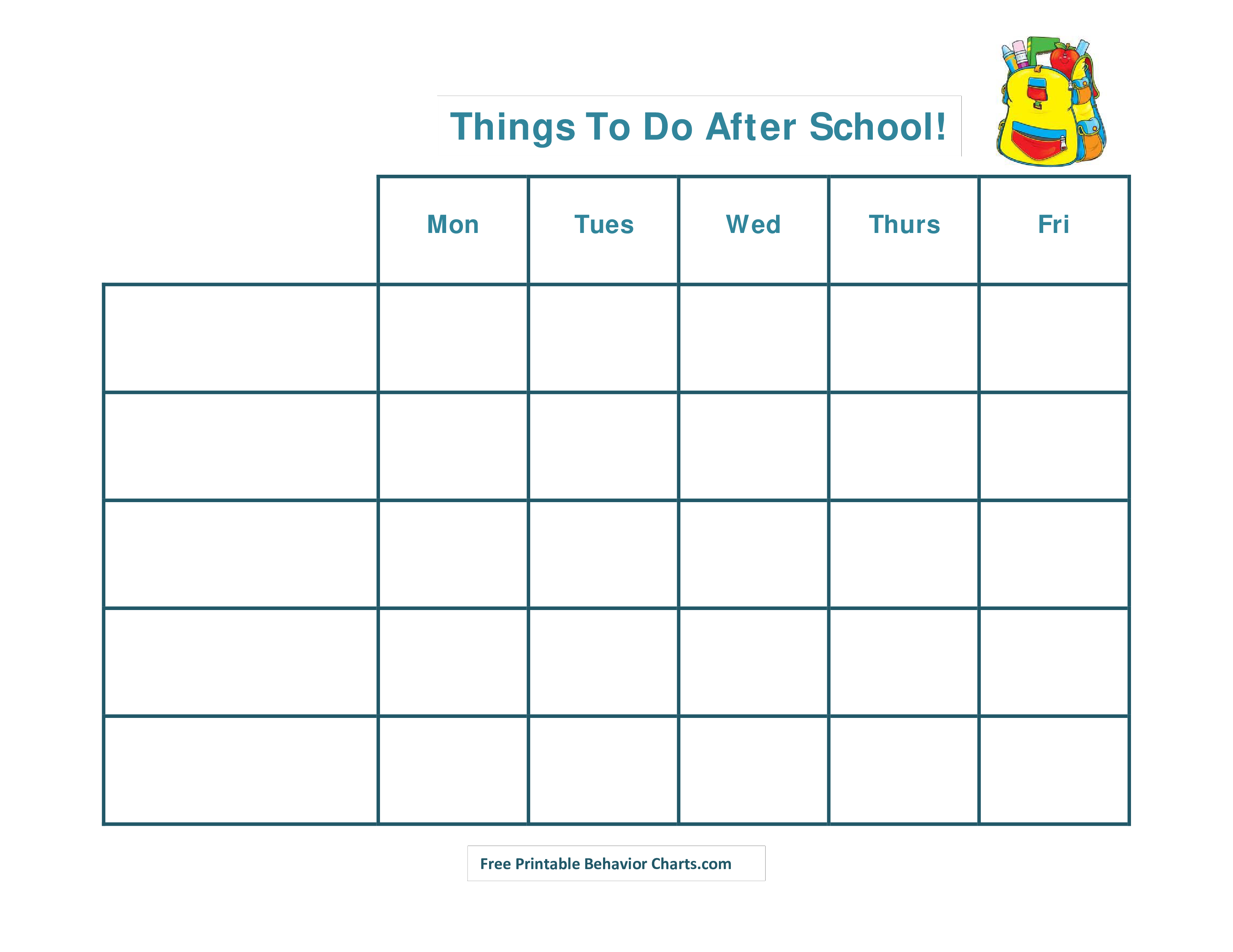 Printable After School Schedule Template Color Task